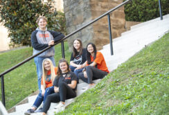 students outdoors as a group